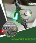 Beefy Built Tough Overload Protector 50 Amp to 110 Volt RV Adapter Cord With Circuit Breaker in use, highlighting overload protection with LED indicator.