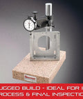 Pink Crystal Granite Base Comparator Stand without indicator, 9.25 inch capacity, 8x12x2 inch base, for precision workholding.