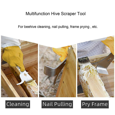 3-Piece Pro-Grade Hive Scraper Tools Set With J-Hook, Polished Stainless Steel Beekeeping Gear For Hive Cleanup And Frame Cleaning