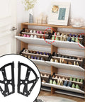 Two Layer Shoe Cabinet Hinges Set Black Steel Flip Plate Frames Replacement Hardware in shoe rack installation view.