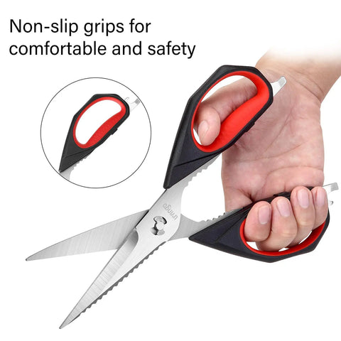 Heavy Duty Kitchen Scissors 9.25 Inch Come Apart Poultry Shears 2 Pack Dishwasher Safe Stainless Steel All Purpose Food Cutting Shears for Meat Chicken Veggies Fish Micro Serrated Blades, non-slip grip
