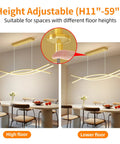 Lit Lightning Shaped LED Chandelier Pendant Light with adjustable height over dining table, aluminum and acrylic diffuser