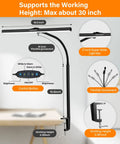 Diagram of Clip On Desk Lamp With Clamp showcasing 16 inch flexible gooseneck and 17 inch light bar.