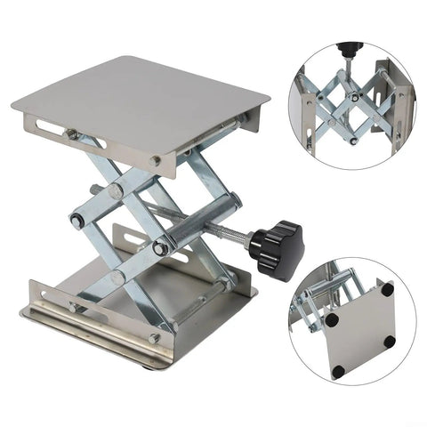 Top Shelf Heavy Duty Stainless Steel Lift Table With Manual Adjustable Height Screws For Precision Milling Machines And Industrial Woodworking Setup Durable Scissor Jack Platform High Load Capacity Professional Grade Equipment with compact base and manual crank
