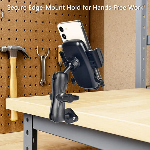 Go To 1 Inch Ball Phone Mount With Aluminum Arm And Base Dual Ball Joint 360 Degree Adjustable Screw Mount Base Fits RAM B Size System Universal Phone Holder for desk use