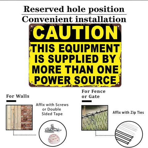 Funny Caution Sign This Equipment Is Supplied By More Than One Power Source 8x12 Inch Aluminum Metal Wall Decor, installation options