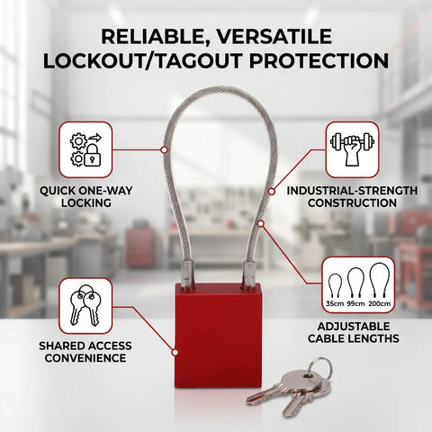 Lockout Tagout Cable Lock With Quick One Way Locking For Instant Isolation Industrial Safety Padlock With Two Keys