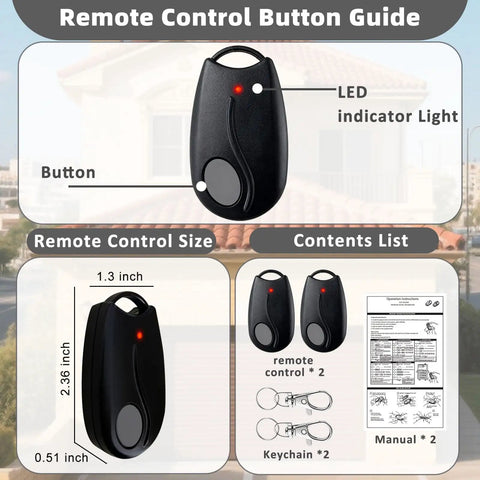 Garage Door Opener Remote For Linear Megacode ACT-31B 318MHz 1 Channel Replacement Remote Control 2 Pack, black remote with LED and keychain