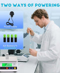 Top Notch Digital Lab Scale 10kg Capacity With 0.1g Precision in a laboratory setting, showing power cable and battery options.