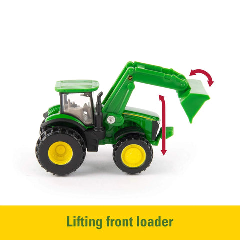 Deluxe 3 Pack John Deere Farm Toy Set With Free Rolling Wheels Tractors Gator And Skid Steer In Collectible Display Box For Kids Ages 3 And Up Authentic Licensed Die Cast Details Totally Fun featuring a die-cast John Deere tractor with lifting front loader