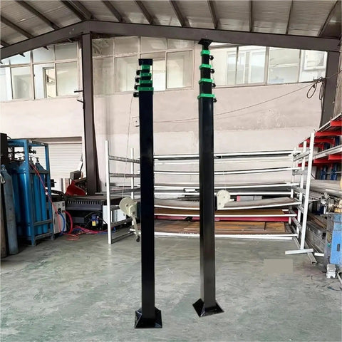 Rock Solid 6M Square Steel Hand Crank Telescopic Antenna Mast in industrial setting, showcasing manual raise design.