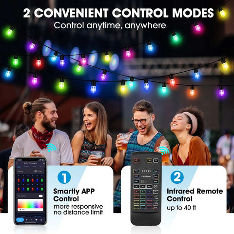 Outdoor 50 Foot RGB LED Christmas Lights IP65 Waterproof Color Changing String Lights for patio party with app and remote