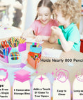 Lazy Susan Art Supply Caddy With Nine Handy Compartments Built For Student Desks And Classrooms Slick Spin Craft Markers Crayons And Pencil Holder in use with children.