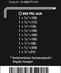 Hex Key L Set For PKL 950 Series Nine Sizes N Multi With Hex Plus shown in imperial size chart on packaging