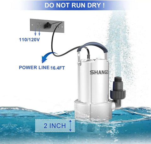Heavy Duty Submersible Sump Pump Featuring Solid Stainless Steel Build And Smooth 5500 GPH Drainage for efficient water removal