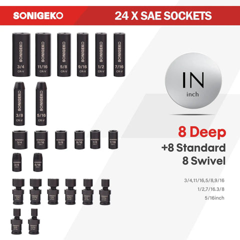 Three Eighth Inch Drive Impact Socket Set With Sixty Seven Piece Metric And SAE Six Point CR V Steel Sockets displayed.