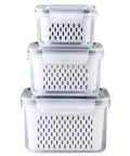 Three Pack Fridge Storage Containers With Lids And Strainer Basket That Keeps Fruits Vegetables Berry And Meat Fresh Longer BPA Free