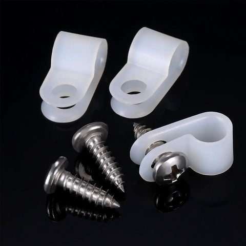 R Type Cable Clips Set 50 Pack Nylon Wire Clamps No Fuss Quick Install With Screws For Snug Cable Management Quarter Inch White