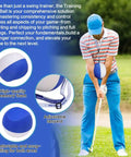 Golfer using Golf Swing Training Ball With Forearm Connection And Correction Band for consistent impact, blue foam ball with lanyard