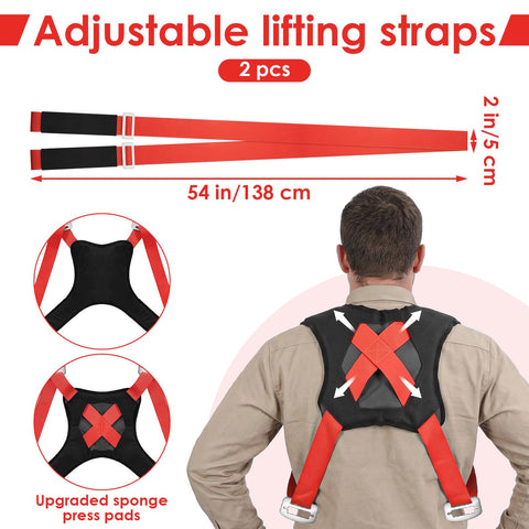 Two Person Moving Straps With Back Support, Heavy Duty Lifting Slings For Furniture And Appliances Up To 800lbs, Shoulder Dolly