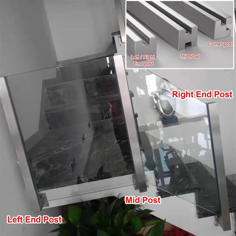 Heavy Duty Kickass Black Deck Railing System Wall Mounted Balcony Guardrail Fencing Kit with posts in varied positions on staircase.
