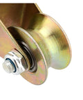 Close-up of a Steel U Groove Wheel, part of a Six Piece Two Inch Steel U Groove Wheels With Brackets For Sliding Gate Rollers.