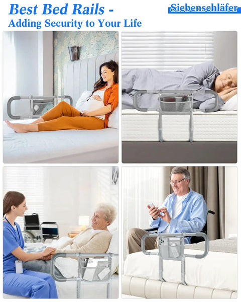 Rock Solid Extended Bed Rail For Seniors Safe Guard Bar With Storage Bag Adjustable Side Rail For King Queen Full Twin Beds Heavy Duty Steel Frame Supports Up To 350 Lbs With Anti Slip Cushions