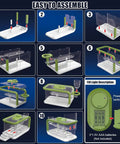 Assembly guide for Kid Friendly Garden Grow Kit With Drip Irrigation And Grow Lights Mini Greenhouse Terrarium Set For STEM Fun.