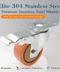 3 Inch 304 Stainless Steel Caster Wheels Set Of 2 With Swivel Brake Rust Resistant, showcasing durable swivel design and smooth rolling.