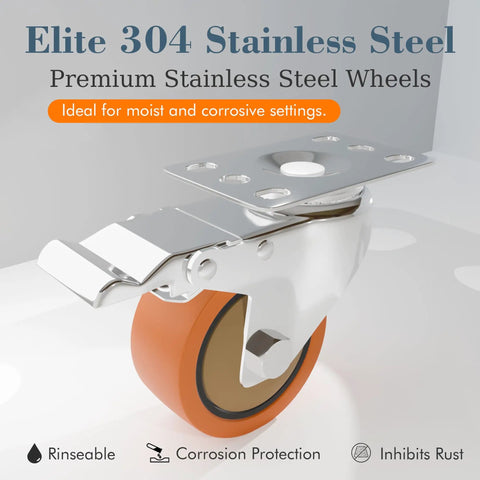 3 Inch 304 Stainless Steel Caster Wheels Set Of 2 With Swivel Brake Rust Resistant, showcasing durable swivel design and smooth rolling.
