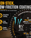 8-1/4 Inch Table Saw Blade With Sixty Carbide Tips And Thin Kerf Profile showcasing non-stick coating for smoother cuts.