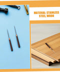 15 Piece Straight Cone Awl Set with Durable Wooden Handle for Leathercraft Sewing and Woodworking Hole Punch Projects on blue background.