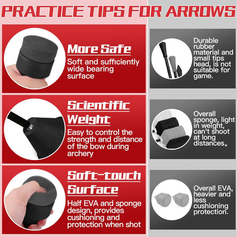 Soft Foam Arrow Tips Pack For Archery Practice And LARP Arrows with safety, weight, and cushioning features guide.