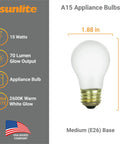 Incandescent A15 Appliance Bulb Pack, 15W, 70LM, E26 Medium Base, Fully Dimmable, 2600K Warm White, Frost Finish
