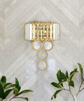 Gold Crystal Wall Sconce With Beveled Prisms Dimmable 2 Light Premium Vibe Wall Lighting For Bedroom And Living Room Stainless Steel Rustproof Modern Fixture on wall