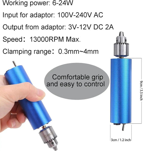 Blue Go To Portable Electric Hand Drill Kit For Wood Crafting And Polishing, Aluminum Alloy Mini Drill, Comfortable Grip