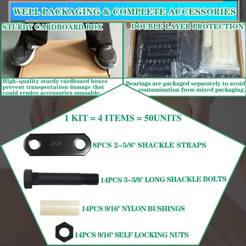 Trailer Shackle Kit For Double Eye Leaf Spring Tandem Axles Two And Five Eighths Inch Straps With Eight Shackles Fourteen Nylon Bushings