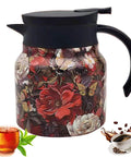 Vintage Floral Pattern Tea Pot With Built-In Infuser, Insulated Stainless Steel Thermal Carafe For Loose-Leaf Tea, 800ml