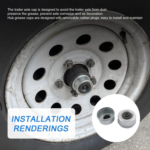 Installed Two Pack 2.72 Inch Trailer Axle Wheel Hub Dust Cap And Bearing Grease Cover on 7000-8000 lb axle