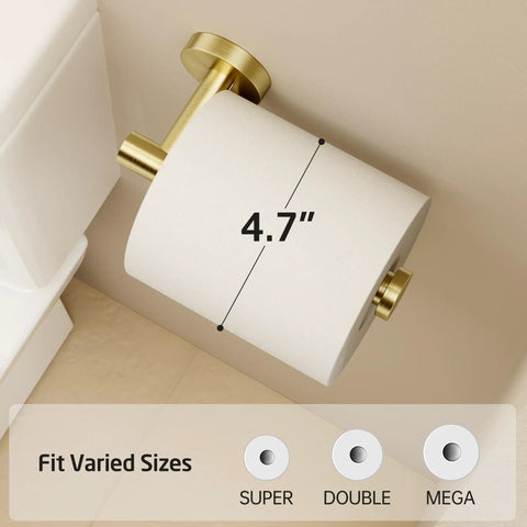 Stainless Steel Toilet Paper Holder Set 2 Pack Anti Rust Wall Mount Bathroom Accessory Brushed Gold Finish SUS304 mounted vertically.