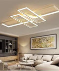 Dope Modern LED Ceiling Light Fixture For Bedroom And Living Space 47 Inch Remote Dimmable Chandelier Flush Mount Square Design Ceiling Lamp For Kitchen White in a living room setting