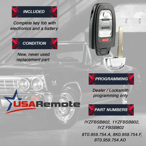 Audi Remote Key Fob Replacement Fits A1 A3 A4 A5 A6 A7 A8 Allroad Q3 Q5 Q7 S3 S4 S5 S6 S7 S8 SQ5 RS5 RS7 Complete Electronic Assembly