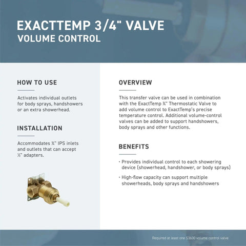 Diagram of Brushed Nickel ExactTemp Volume Control Trim Kit With Valve Required For Your Shower Faucet Upgrade Three Quarters Inch Inlet