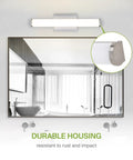 Image of 18 Inch LED Linear Vanity Light Fixture for Bathroom Mirror with 3 Color Temperatures and nickel finish over a mirror.