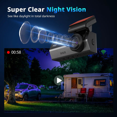 Dual Dash Cam Front And Rear For Cars 4K Plus 2K Video With 64GB Card Included night vision demonstration.
