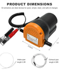 Rugged 12 Volt 60 Watt Electric Oil Extractor Pump With Flexible Suction Hose And Clamps, dimensions 5.1x3.2 inches, ideal for engine fluid swaps.