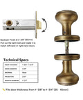 Antique Brass Door Knob With Intricate Floral Design For Privacy Use Classic Vintage Look For Interior Doors Durable And Elegant Hardware For Your Home Or Office Decor Fits Standard Interior Door Thicknesses From 1 3 8 To 1 3 4 Inches with technical specifications and backset details