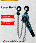 Heavy Duty Manual Lever Chain Hoist With 1.6 Ton Capacity Comes With Storage Bag For Garage, Workshop, And Construction Lifting 5ft Hand Chain Block Hoist shown with measurements and features