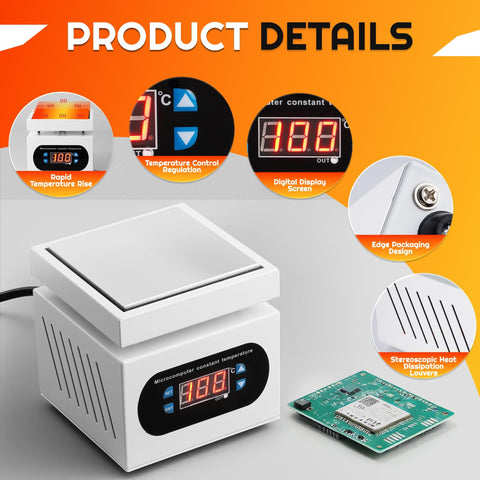 Smart Preheat Soldering Hot Plate With Digital LED Display 100X100mm 110V 350W showing temperature control details