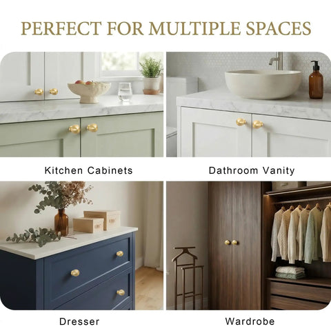 10 Pack Solid Brass Cabinet Knobs Round Ball Gold Pulls For Dresser And Cabinets 1.1 Inch Diameter Brushed Brass Finish